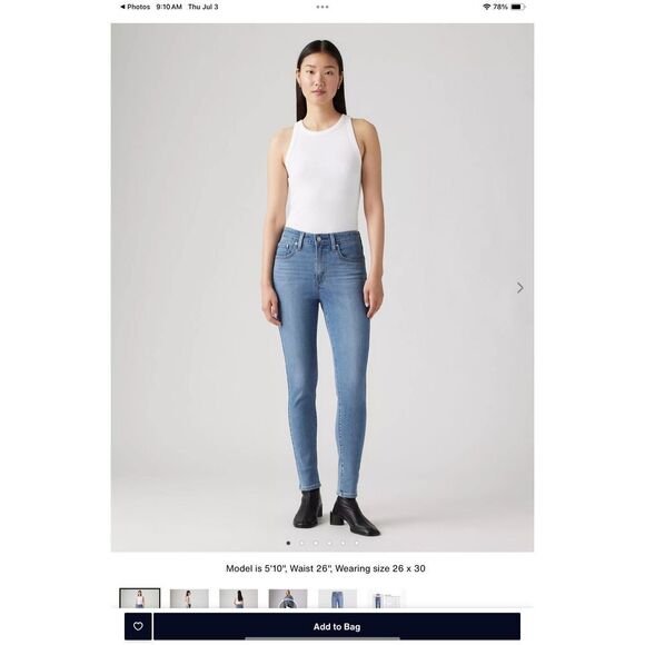 Levis 721 Hi Rise Skinny, Med Wash, Distressed, 31/12. Classic Minimalist - Picture 15 of 15